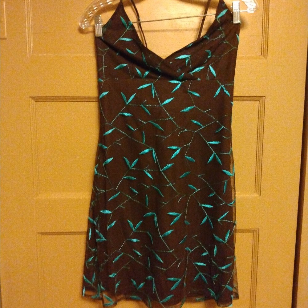 Brown with green leaves mesh style formal or fancy dress